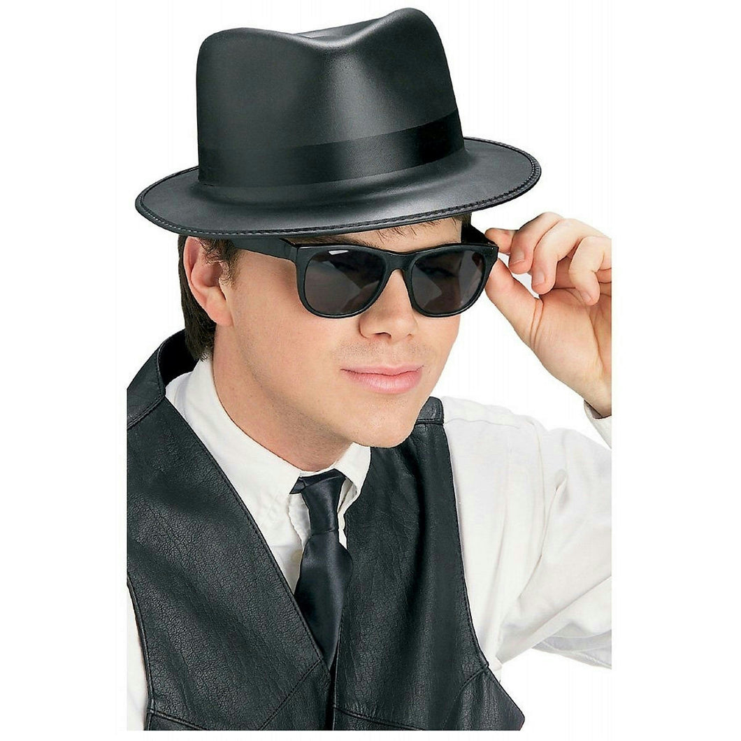 Singin' the Blues Brothers Black Costume Fedora Hat and Wayfarer Sunglasses Set