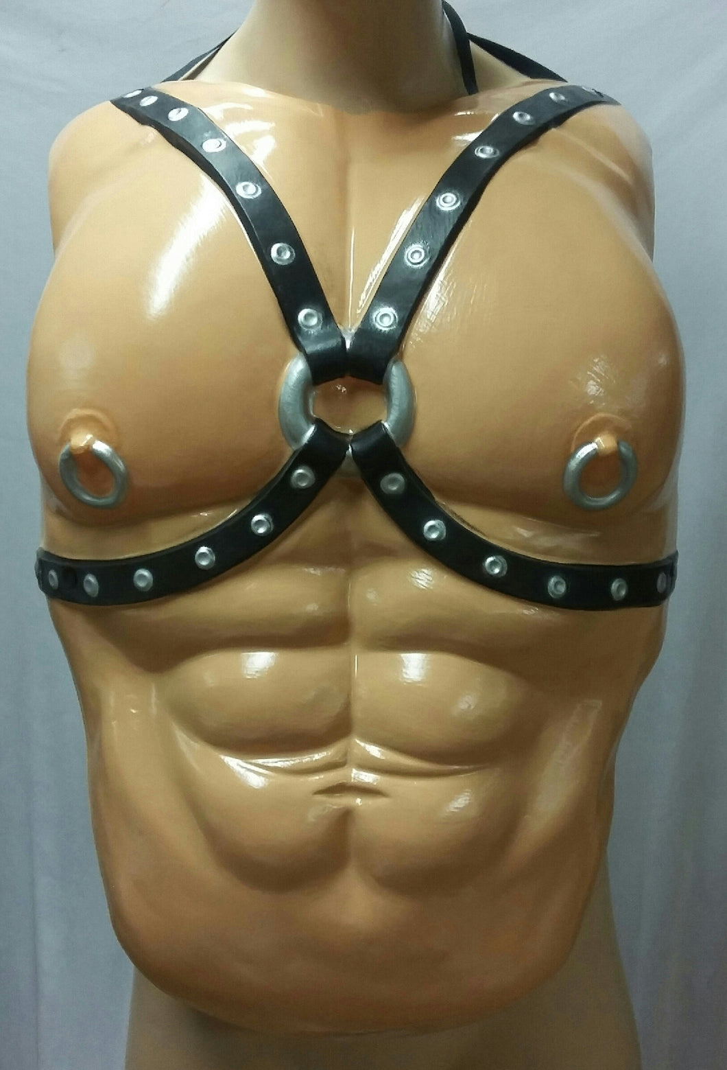 Muscle Man Plastic Chest Piece Fetish Restraint Leather Look Straps Accessory