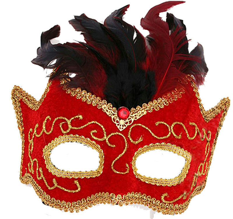 Forum Mardi Gras Red Venetian Costume Masquerade Half Mask With Feathers 57194