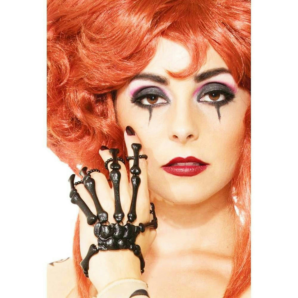 Scary Goth Black Skeleton Hand Jewelry Costume 5 Finger Wrist Bracelet