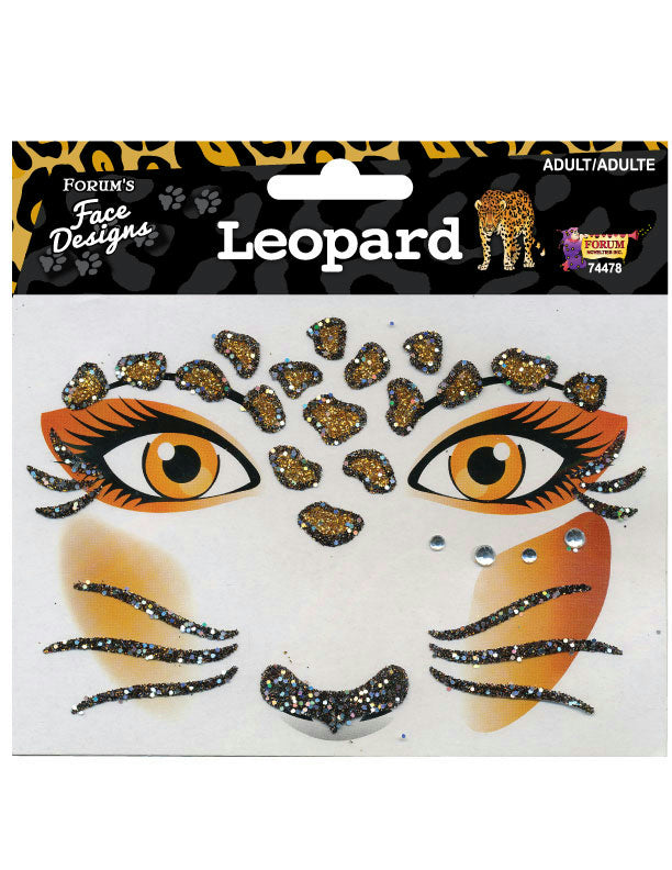Glittered Rhinestone Leopard Face Design Art Self Adhesive Stickers Decor Makeup