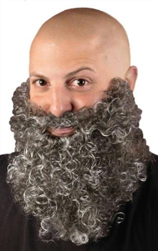 Fun World Gray Big & Curly Bushy Mustache and Beard Facial Hair Set