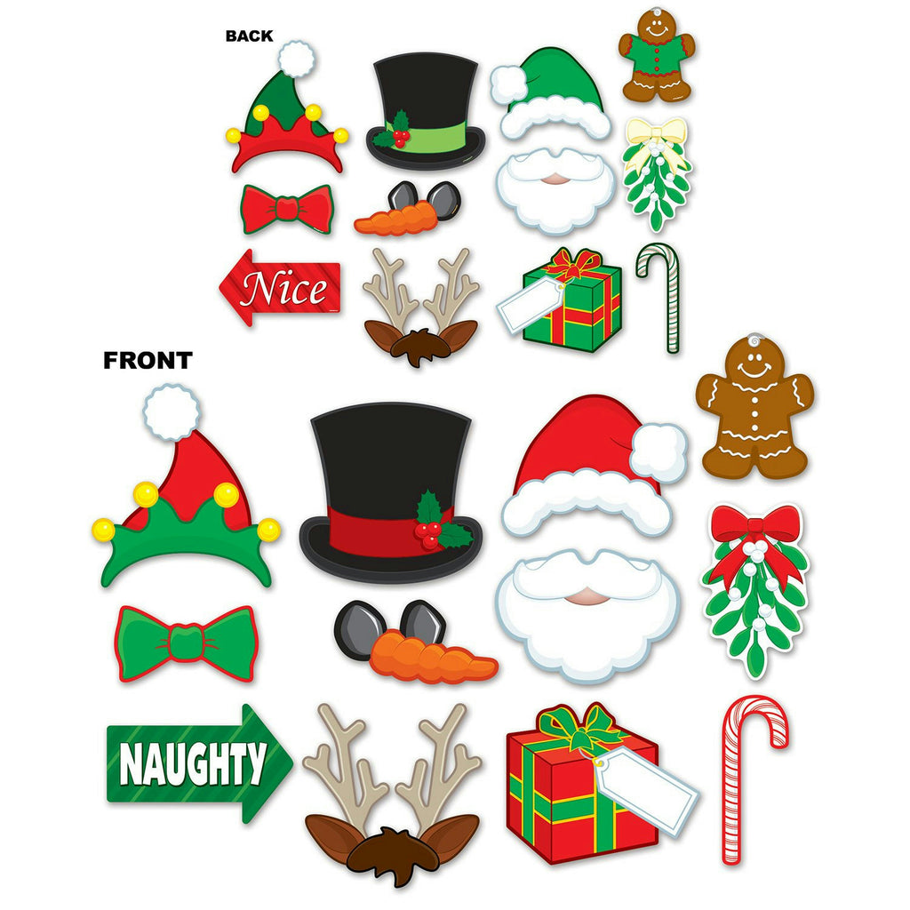 Christmas Party Photo Photobooth Fun Signs Cut Outs 2 Sided With 4 Wooden Dowels