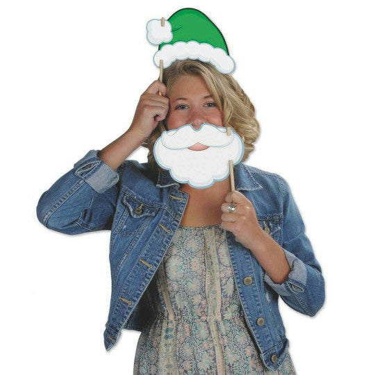 Christmas Party Photo Photobooth Fun Signs Cut Outs 2 Sided With 4 Wooden Dowels