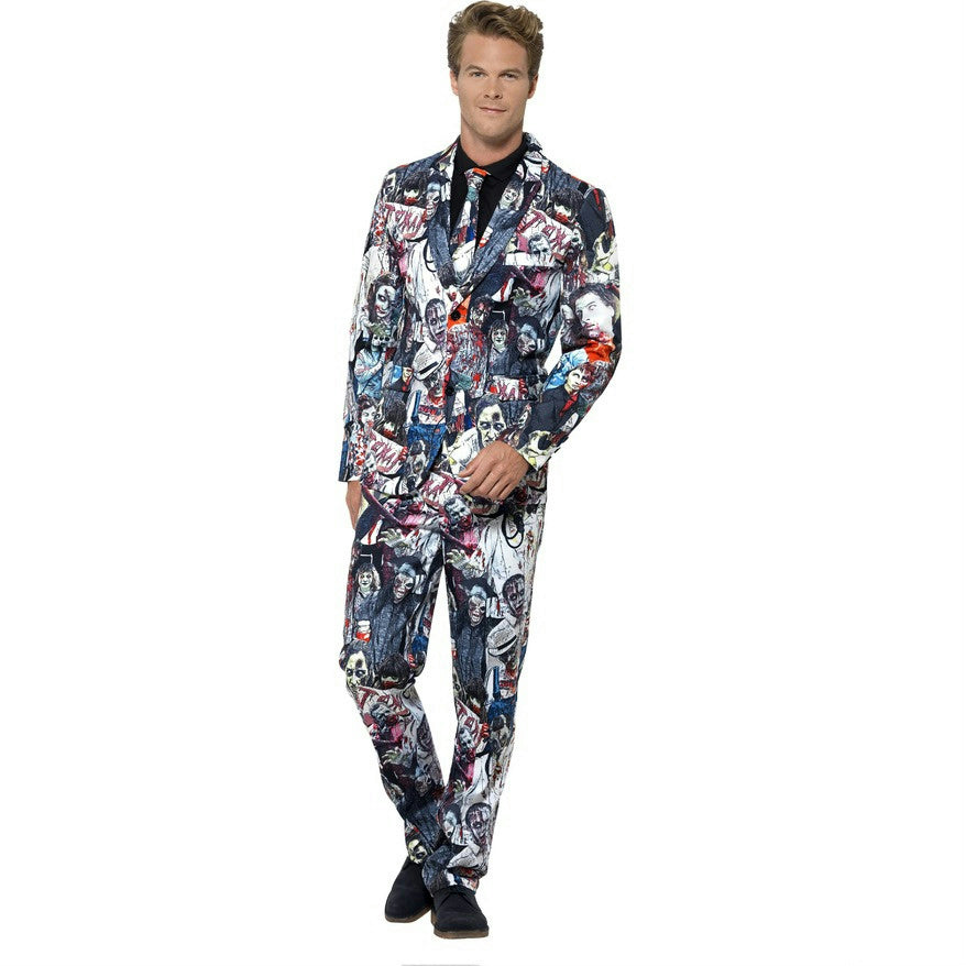 Smiffy's Men's Zombie Print Suit Jacket Trousers and Tie Adult Costume Medium