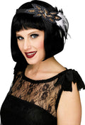 Fun World Fancy Gorgeous Gray and Black 1920's Beaded Feather Flapper Headband
