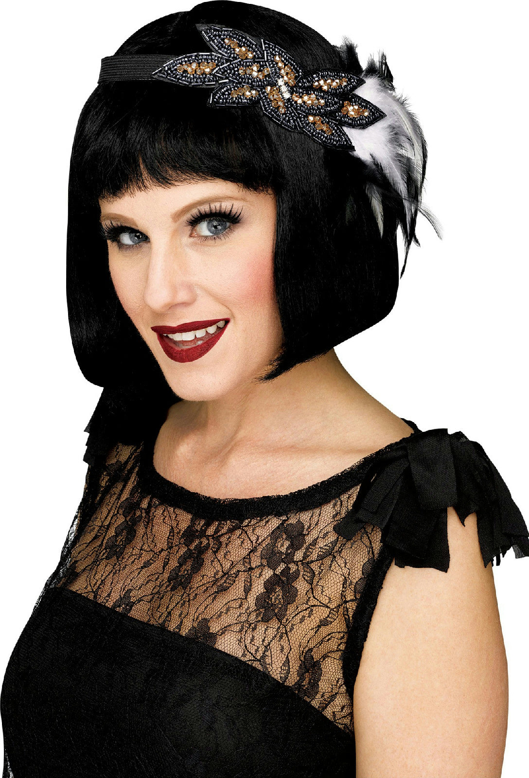 Fun World Fancy Gorgeous Gray and Black 1920's Beaded Feather Flapper Headband