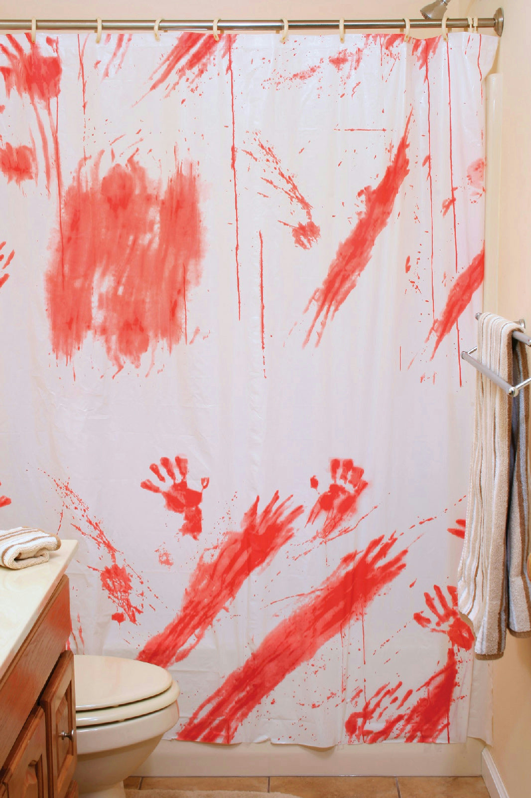 Bloody Shower Curtain Psycho Hotel Bathroom Halloween Horror Decor