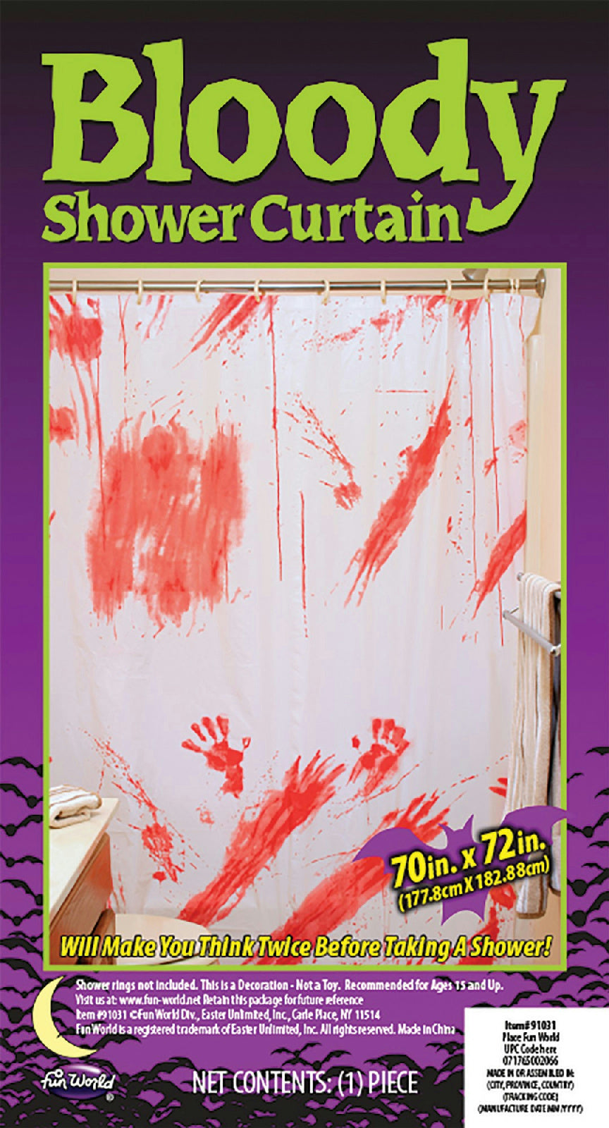 Bloody Shower Curtain Psycho Hotel Bathroom Halloween Horror Decor