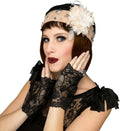 Fancy Gorgeous Champagne 1920's Flapper Lace Cap Cloche Hat and Black Mitts