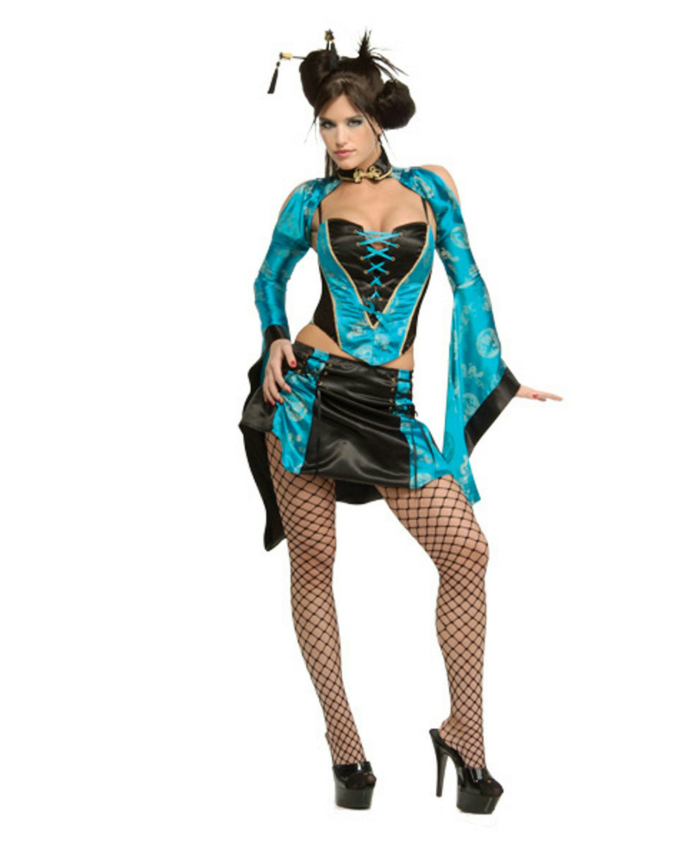 Sexy Women's Black Blue Naughty Chinese Geisha Girl Adult Costume Medium 10-12