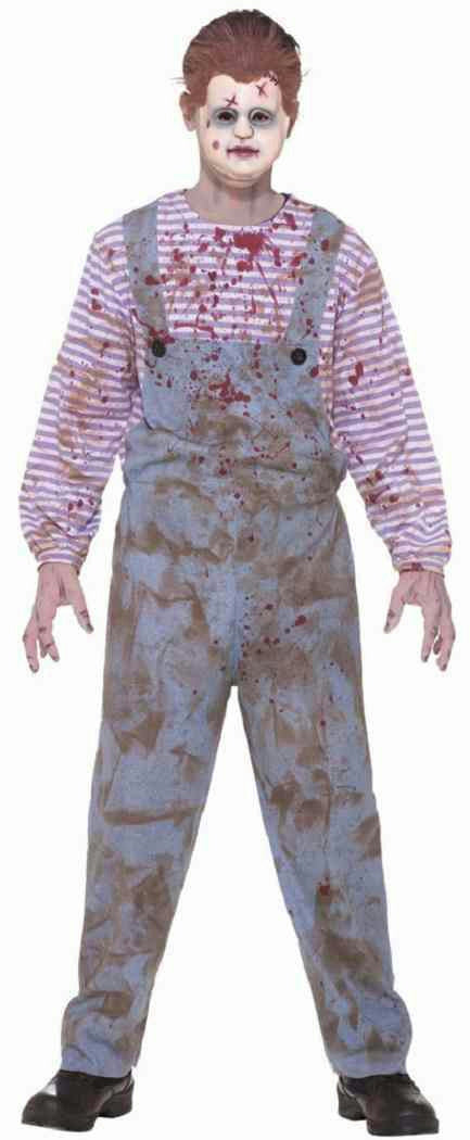 Boy's Haunted Child Scary Bloody Creepy Chucky Doll Costume and Mask Size 12-14