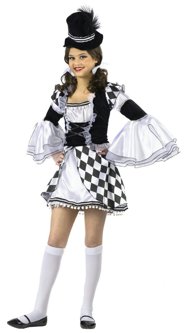 Girl's Harlow Quinn Junior Costume Harlequin Black and White Diamond Clown 0-9