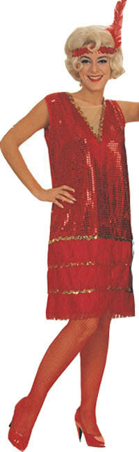 Rubie's Women's Super Deluxe Red Silver Sequin Flapper Adult Costume Large 15375