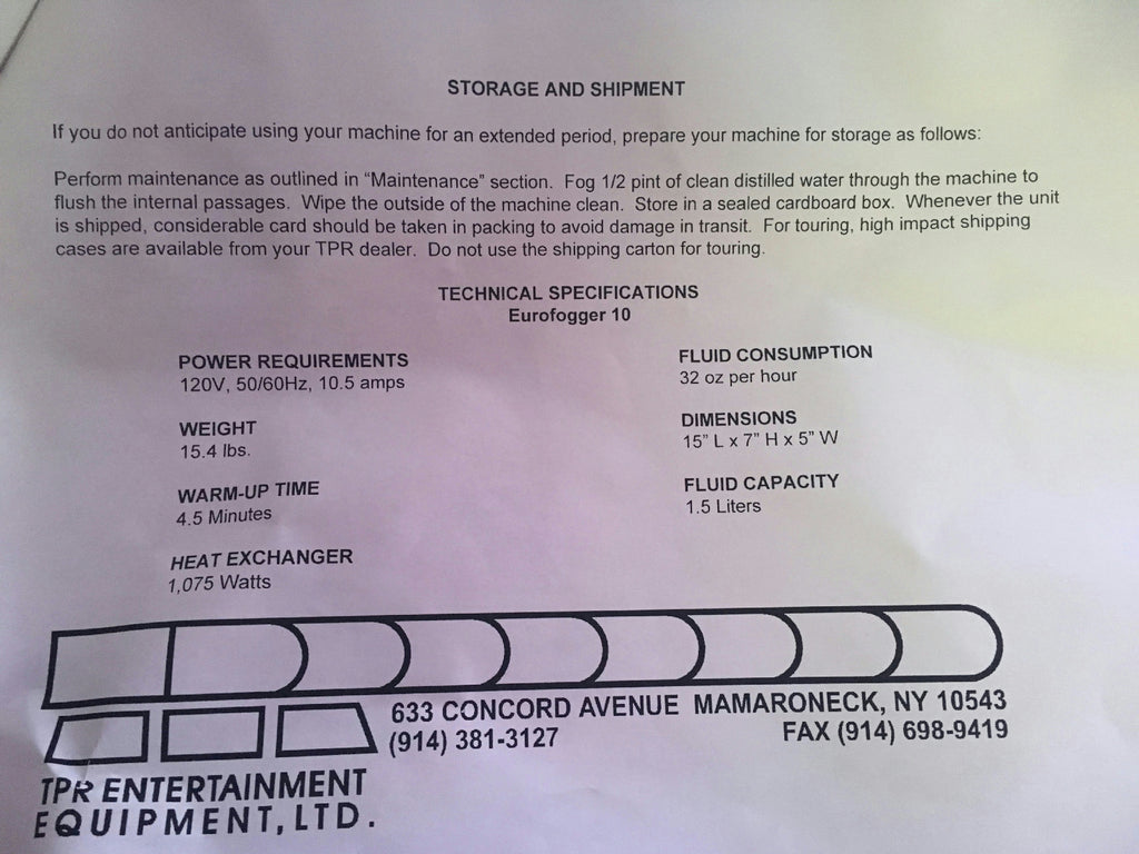Eurofogger 10 High Power Portable Fog Generator Machine by TPR 110V
