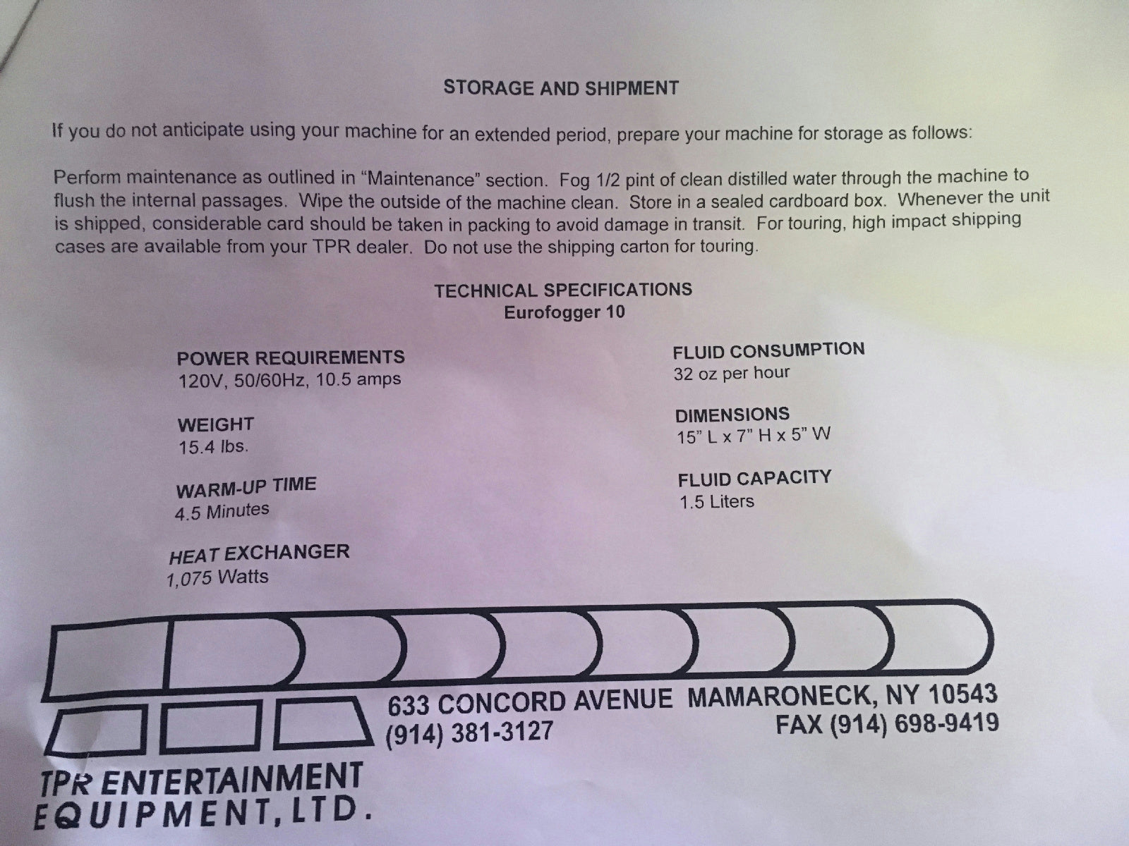 Eurofogger 10 High Power Portable Fog Generator Machine by TPR 110V