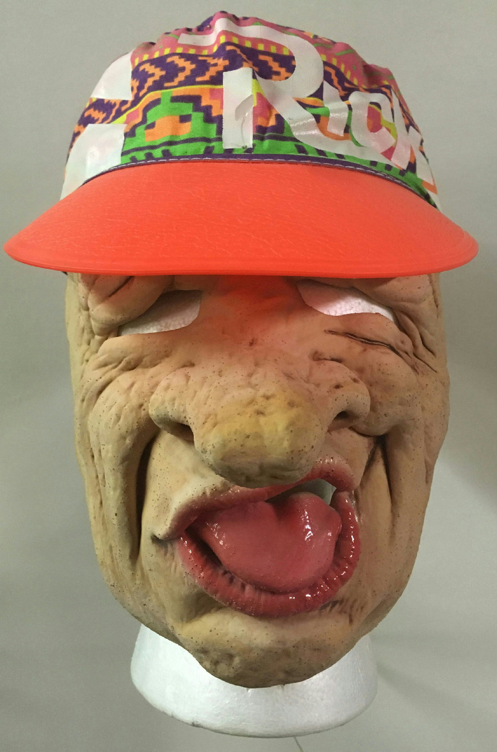 Franco Bar Exam Creepy Big Nose Tongue Out Old Man Half Mask with Attached Hat