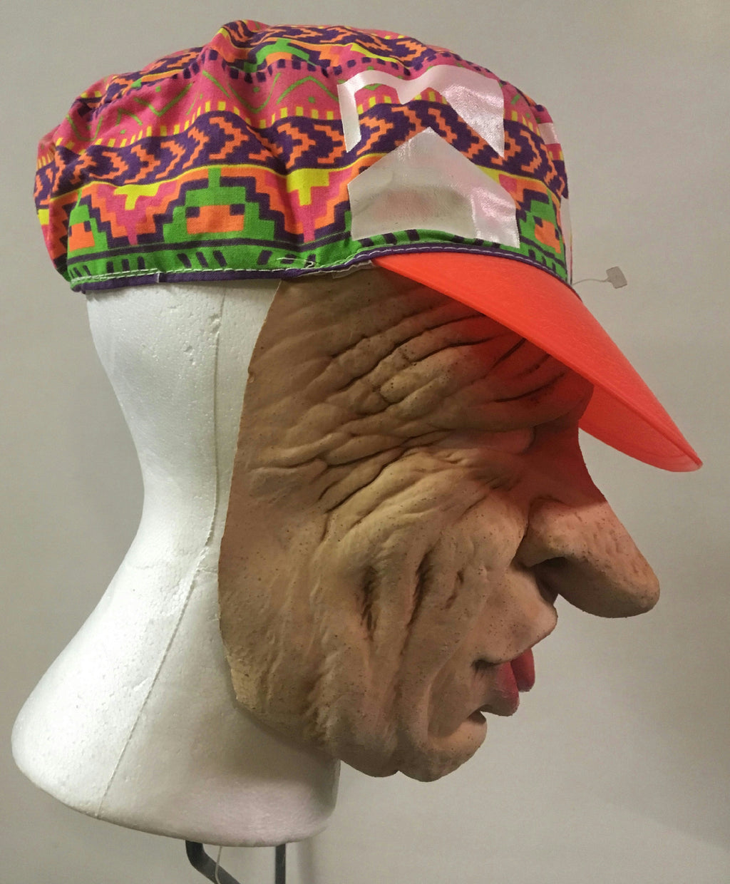 Franco Bar Exam Creepy Big Nose Tongue Out Old Man Half Mask with Attached Hat
