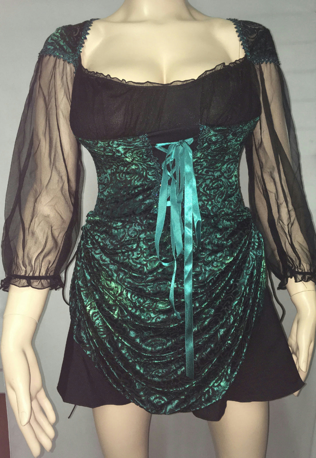 Women's Blue Green Velvet Burnout Treasure Pirate Sexy Costume Dress S/M 4-8