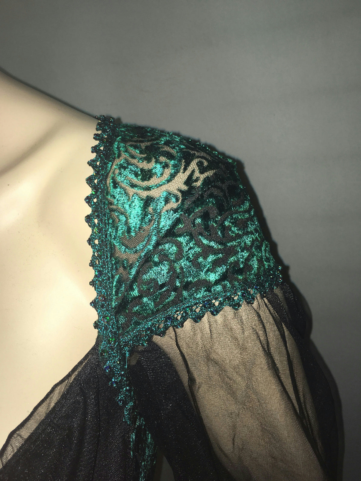 Women's Blue Green Velvet Burnout Treasure Pirate Sexy Costume Dress M/L 8-12