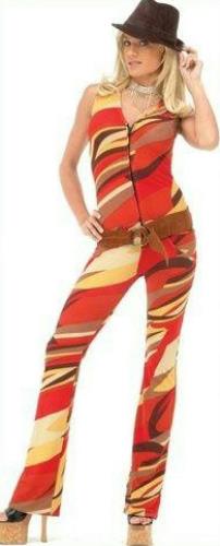 Forplay Sexy Lycra 60's 70's Zip-Up Exotic Retro Print Catsuit Jumpsuit M/L
