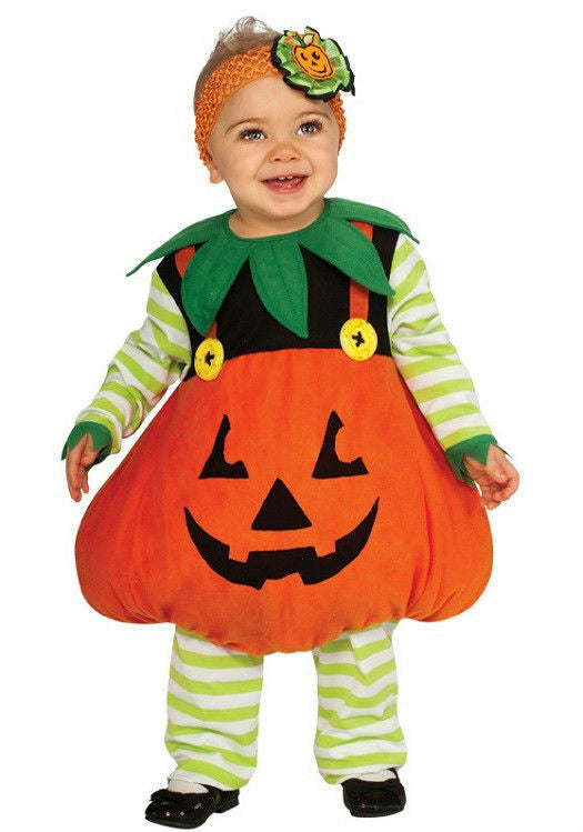 Girl's Cute Pumpkin Ez-On Romper Jack-o-Lantern Costume 6-12 Months