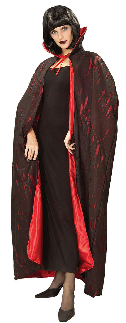 Deluxe Black and Red 56" Fully Lined Tattered Vampire Dracula Devil Costume Cape
