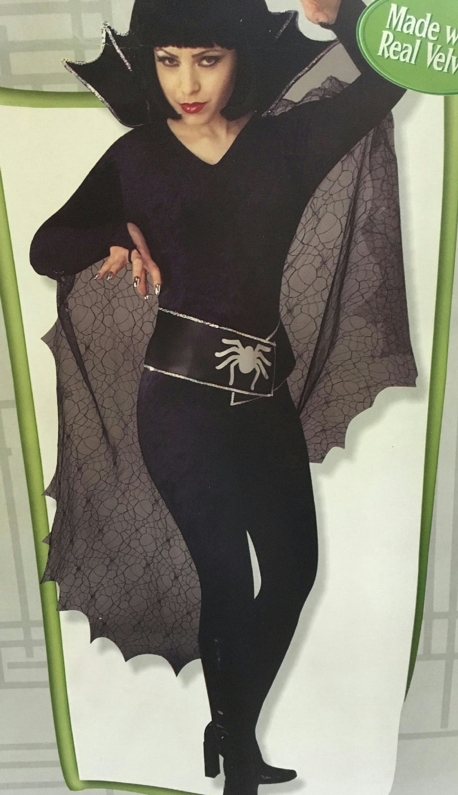 Women's Black Sexy Spider Diva Velvet Jumpsuit Costume Medium 10-14