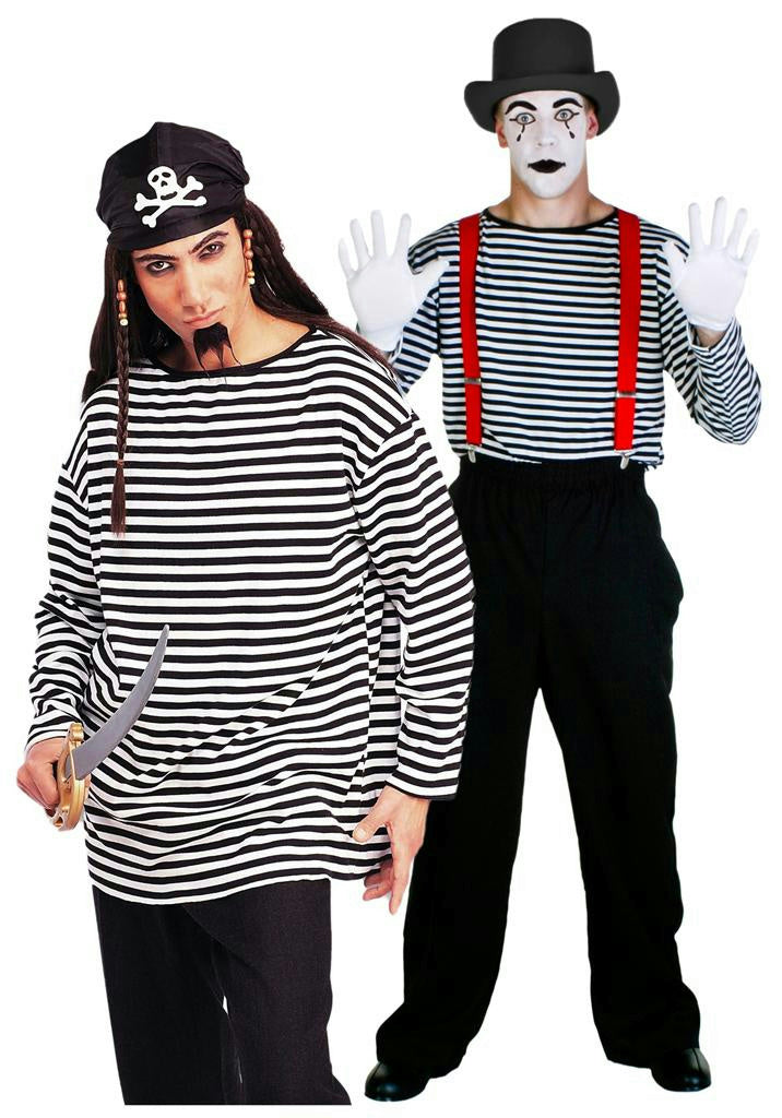 Black and White Striped Long Sleeve Costume Shirt Pirate Clown Prisoner Mime