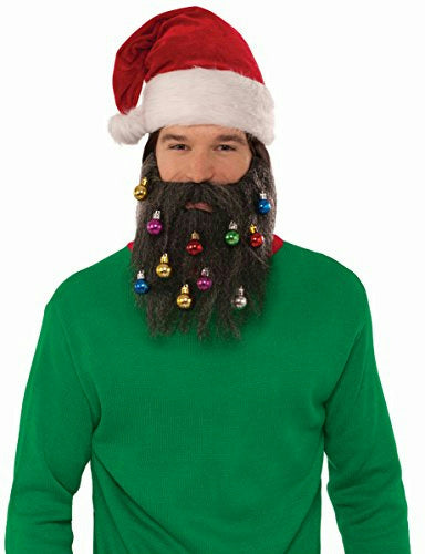 Forum Mens Dark Grey Santa Beard with Christmas Ornaments Festive Holiday Party