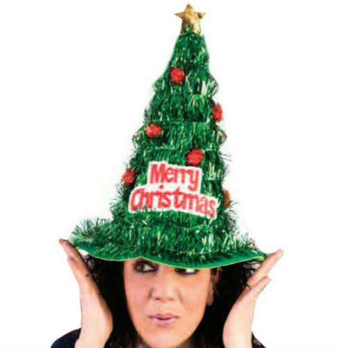 Merry Christmas Tree Green Tinsel Hat Fun Holiday Party Accessory