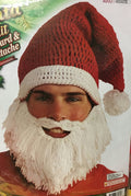 Santa Claus Knit Hat with Attached Beard and Mustache Fun Christmas Accessory