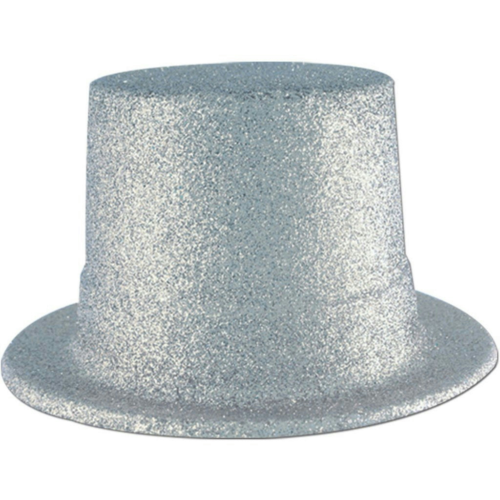 Beistle Plastic Silver Glitter Coated Top Hat