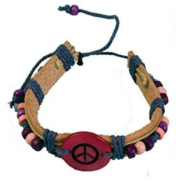 Groovy Stylin Hippie Rope Handmade Beaded Bracelet Peace Sign