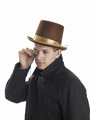 Steampunk Brown Tan Bell Hop Topper Victorian Willy Wonka Costume Top Hat