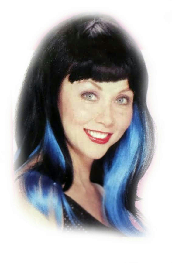 Two Toned Black with Blue Streak Chunks Underneath Sexy Vamp Women's Costume Wig