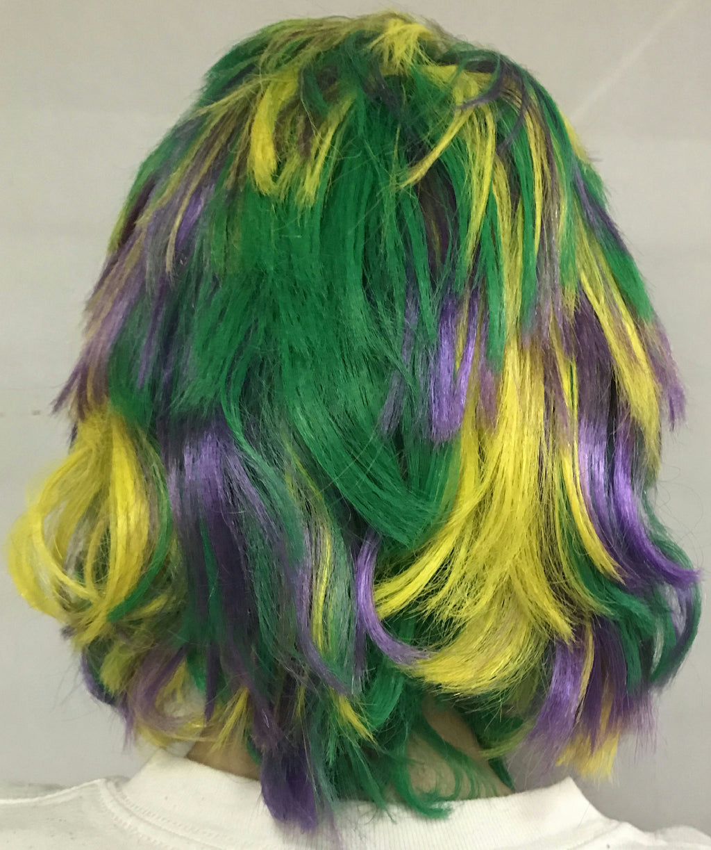 Mardi Gras Choppy Yellow Green Purple Layered Fat Tuesday Party Wig