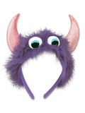 Beistle Purple Furry Fuzzy Monster Eyeballs Headband with Pink Horns