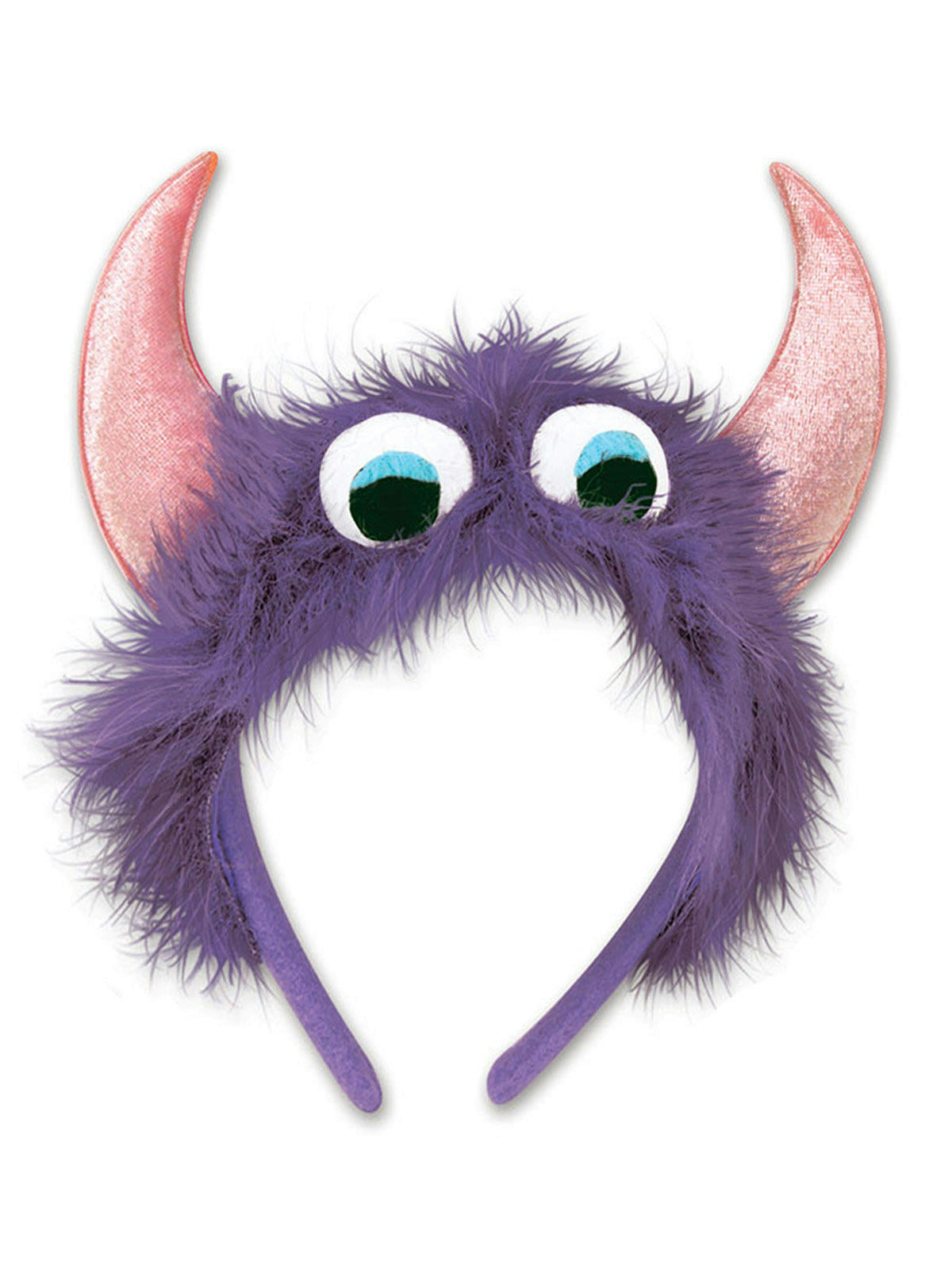 Beistle Purple Furry Fuzzy Monster Eyeballs Headband with Pink Horns