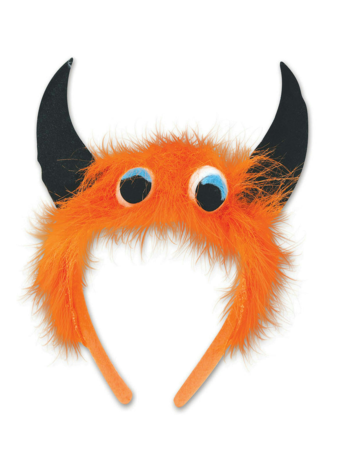Beistle Orange Furry Fuzzy Monster Eyeballs Headband with Horns