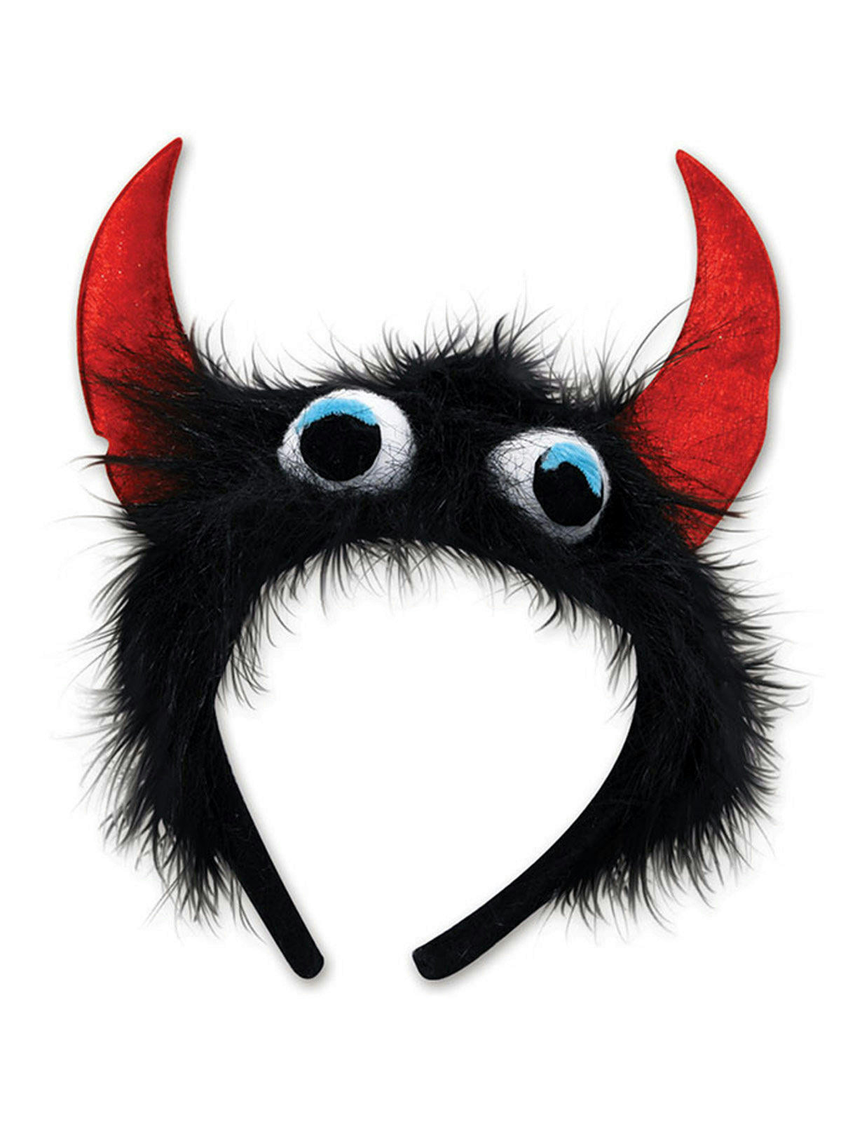 Beistle Black Furry Fuzzy Monster Eyeballs Headband with Red Horns