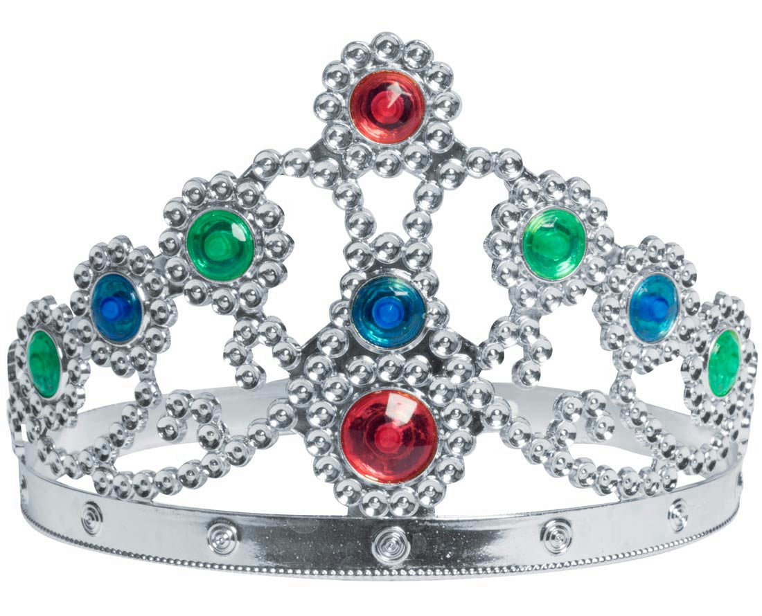 Silver Metallic Plated Jewelled Queen's Tiara Adjustable Queen Princess Crown