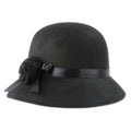 Roaring 20s Felt Cloche Hat Black Flower Rose Women's Fedora Flapper Headwear