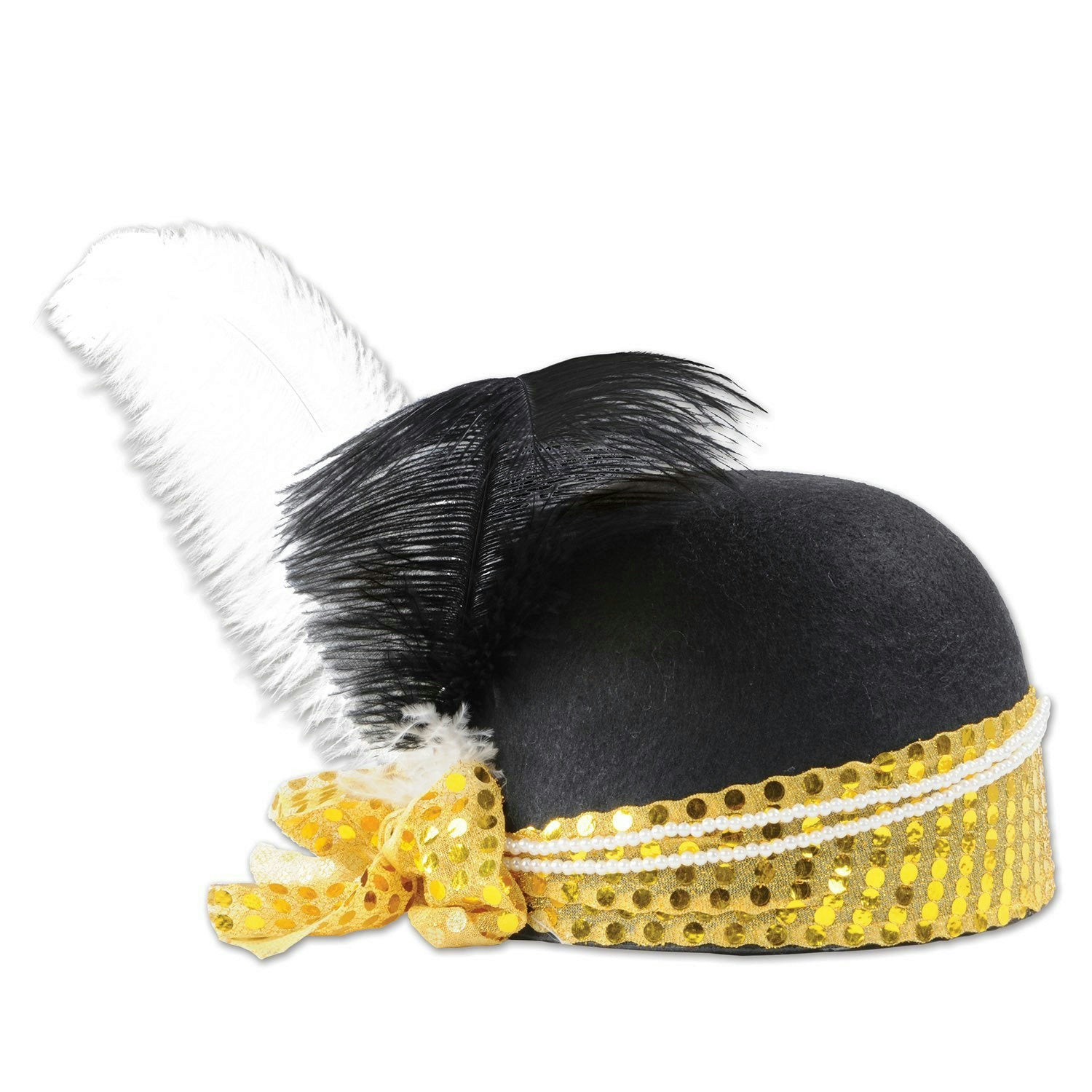 Sequined Flapper Hat Adult Roaring 20s Gatsby Costume Black Gold