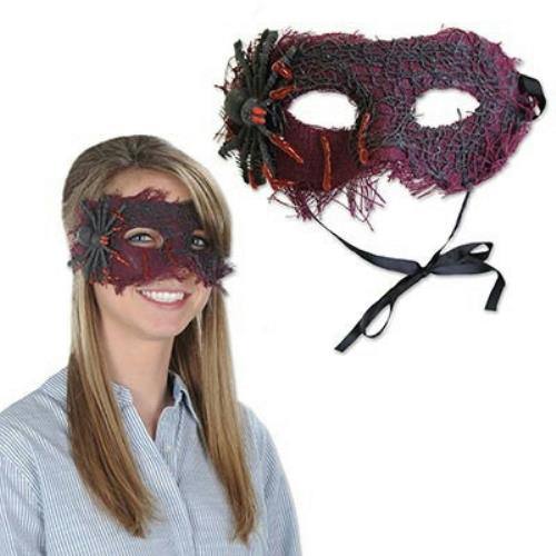 Creepy Spider Dripping Blood Burlap Eye Mask Costume Accessory