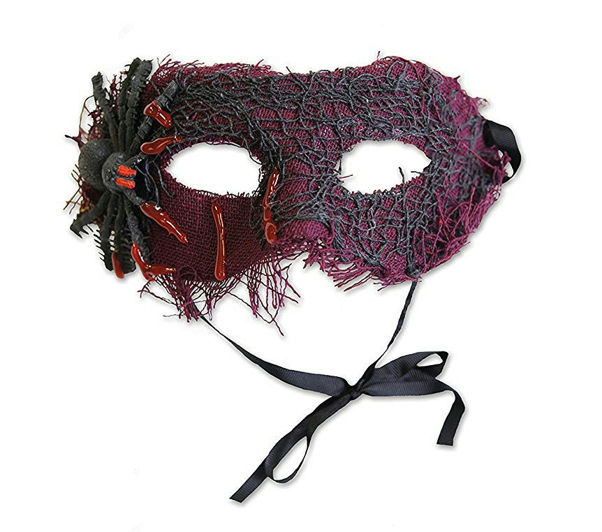 Creepy Spider Dripping Blood Burlap Eye Mask Costume Accessory