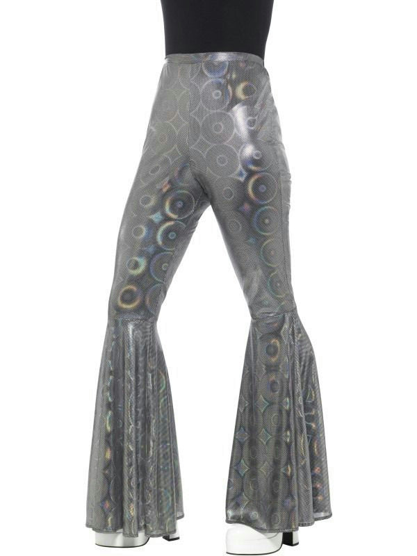Silver Shiny Psychedelic Flared Trousers Elastic Waist Sz S/M Costume Accessory