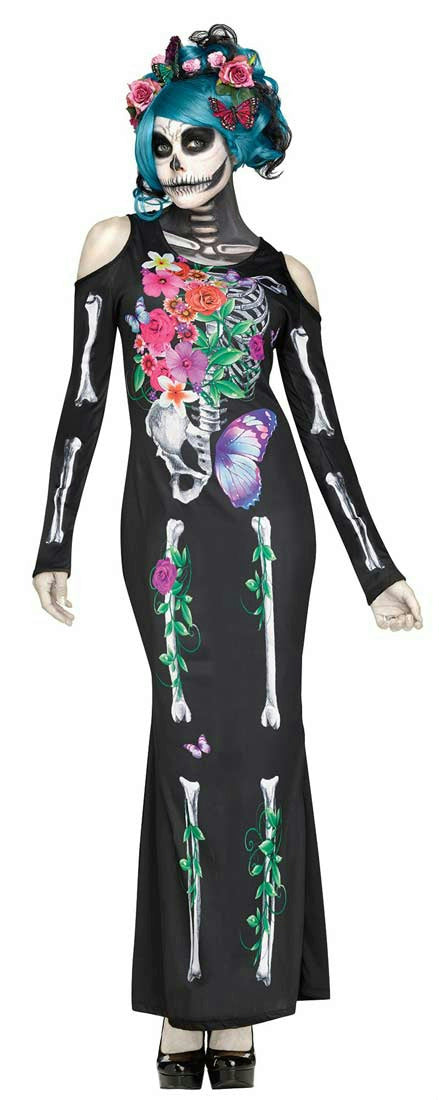 Fun World Women's Beautiful Bones Sexy Floral Skeleton Costume Dress S/M 2-8