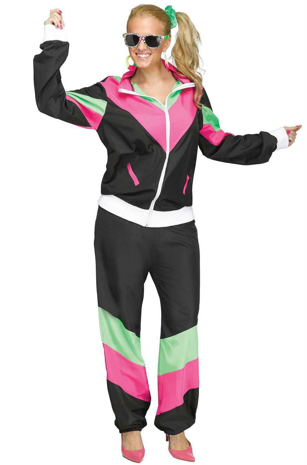 Women's 80's Retro Track Sweat Suit Adult Costume M/L 10-14