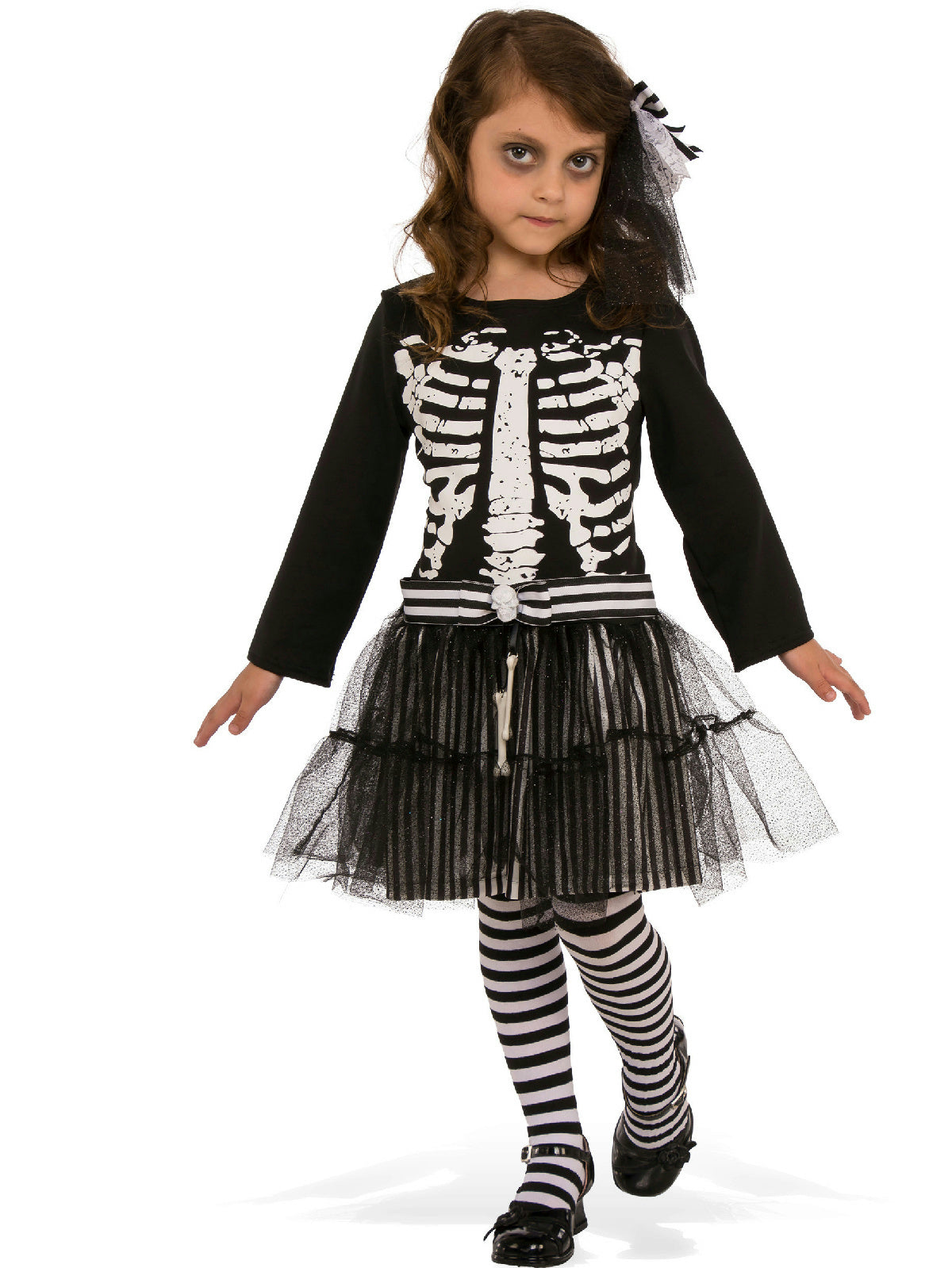 Little Skeleton Girls Child Black & White Costume Dress Medium 8-10